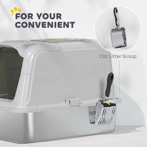 Extra Large Stainless Steel Litter Box, Enclosed Cat Litter Tray with Scoop, Deodorizer Bag, Front-Entry and Top-Exit