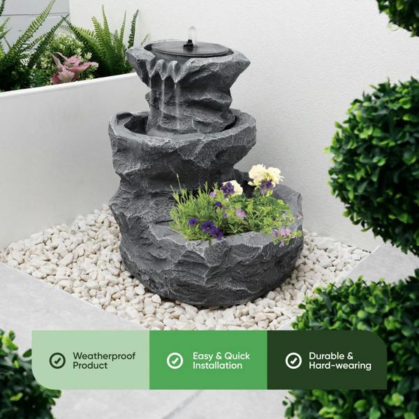 Gardenwize Solar Powered Rock Planter Water Feature with Battery Backup