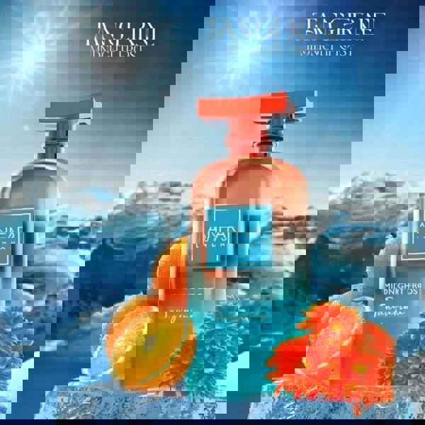 Anfar London Midnight Frost Tangerine Extrait 100ML bottle with mountains background