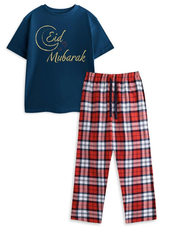 Show Me The Merch Unisex Blue Eid Mubarak Short Sleeve Long Leg Pyjama Set