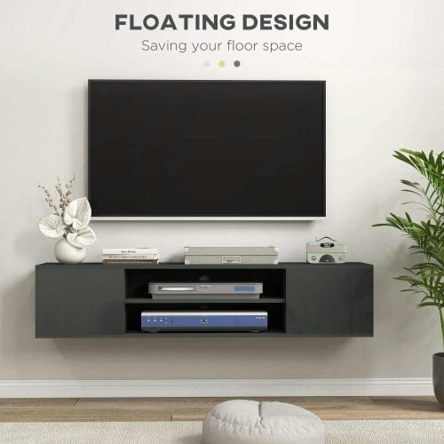 Bobobiy Floating TV Stand Cabinet for TVs up to 60", Wall Mounted TV Unit with Open Shelf, Storage Cupboards & Cable Management for Living Room, Grey