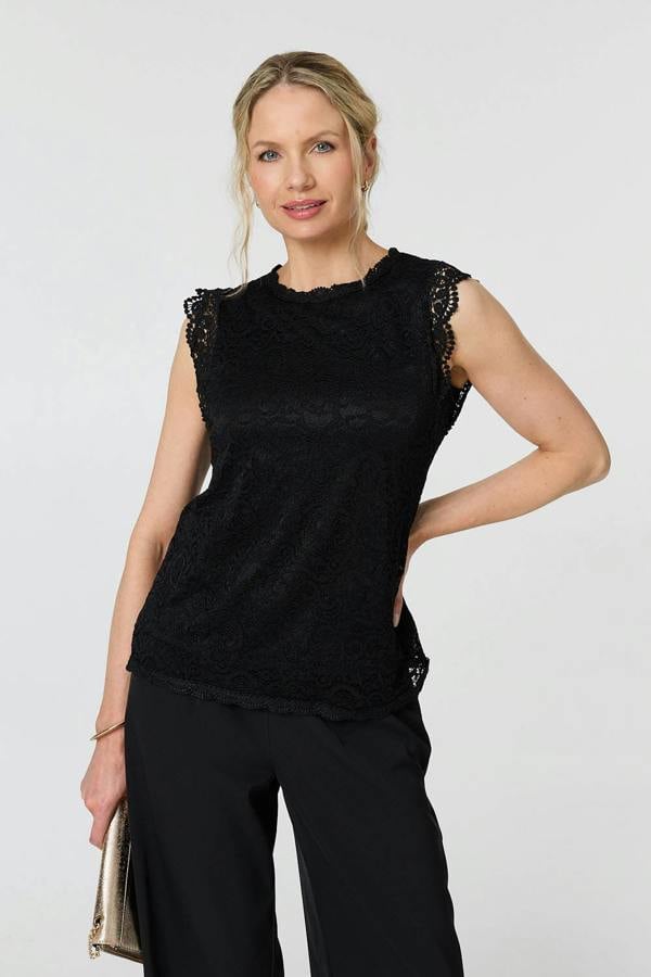 Black | Lace Layered Cap Sleeve Top