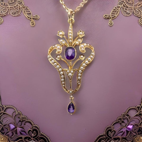 Vintage Tom A Victorian Amethyst and Pearl pendant