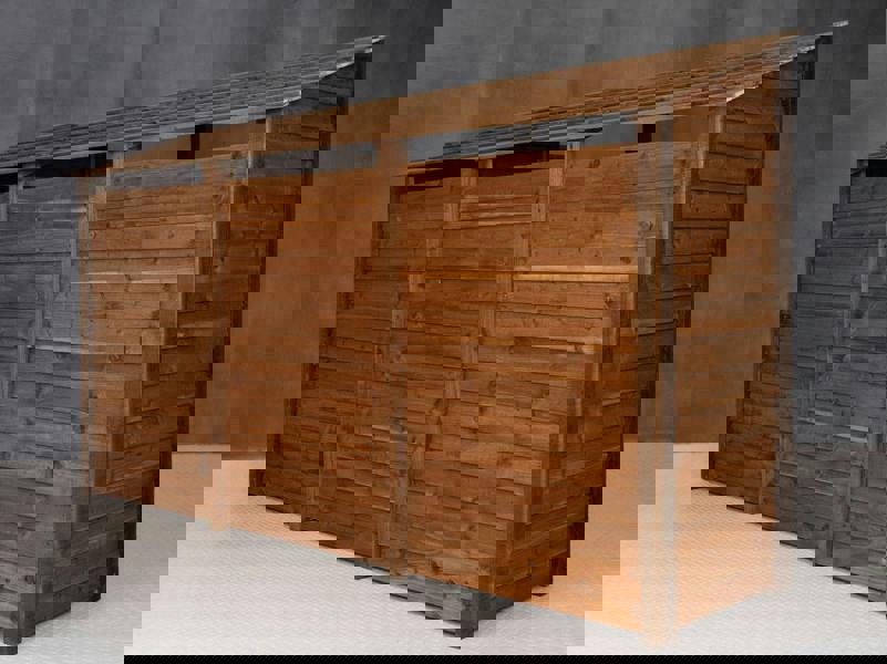 Arbor Garden Solutions Wooden Log Store (Roof Sloping Back) with Shelf W-335cm, H-126cm or 180cm, D-88cm - Brown Finish