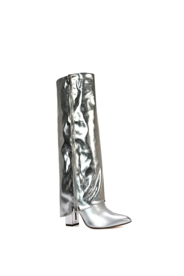 XY LONDON Knee High Boots Fold Over Point Toe Deco Zip