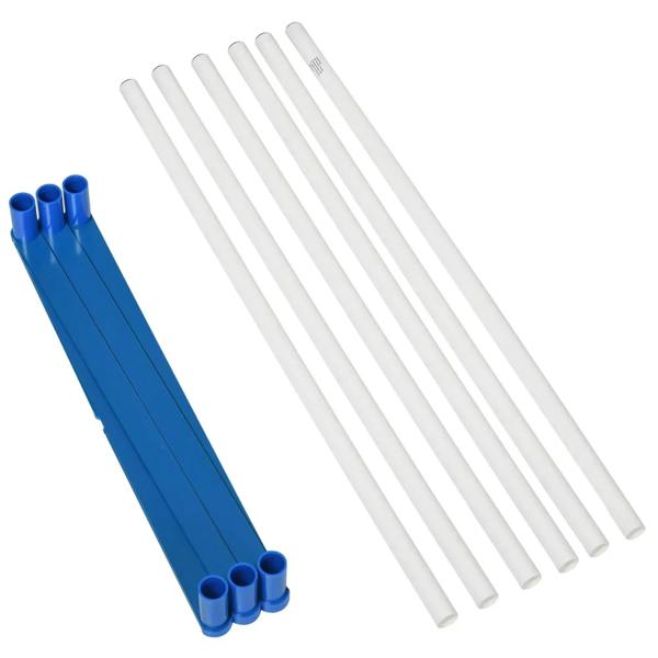 White agility weave poles with blue connector base pieces