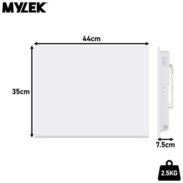 MYLEK Panel Space Heater White 0.5KW Eco, Smart and WiFi App Slimline Low Energy - Wall Mounted, Bathroom IPX4