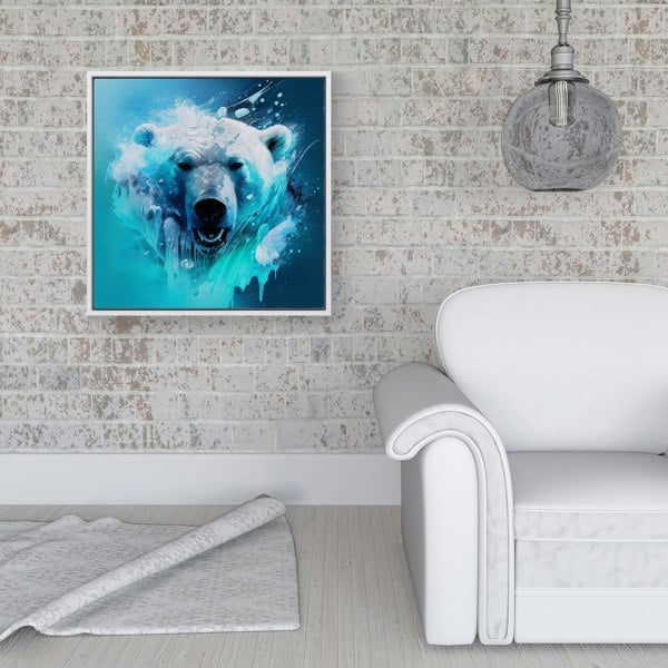 Warren Reed Polar Bear Face Splash Art Framed Canvas