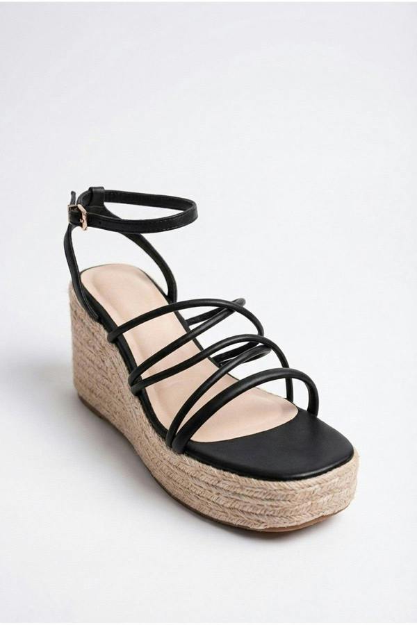 Olivia Womens Strappy Espadrille Platform Sandals - BLACK
