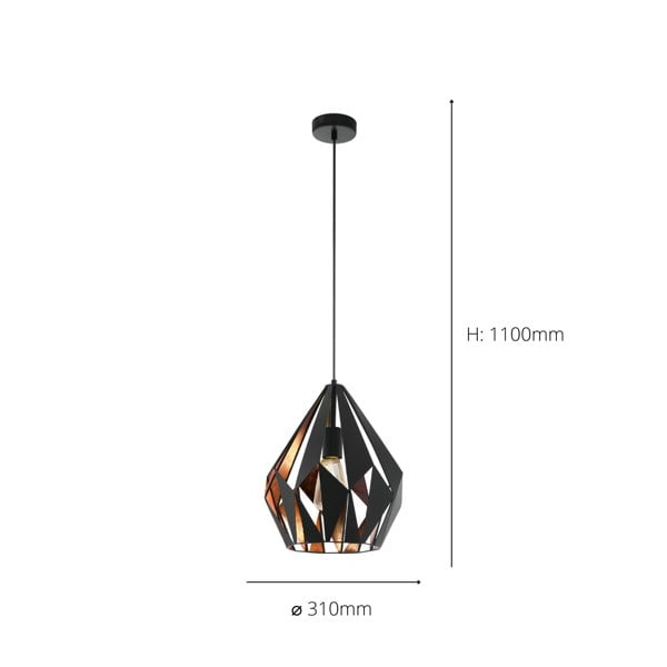 EGLO Carlton 1 Black/Copper Single Pendant Light