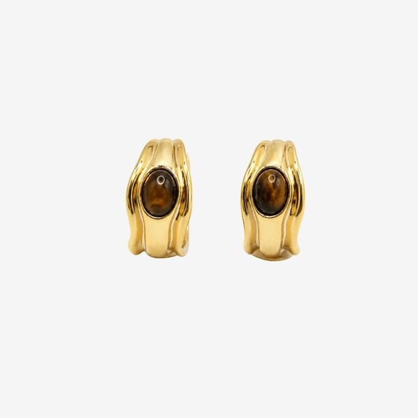 Uchi & Soto Nekomeishi Tiger's Eye Stone Hoop Earrings