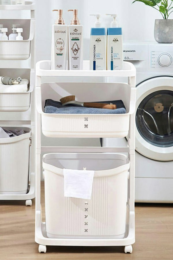 Living and Home 3-Tier Detachable Laundry Basket Fruit Vegetable Storage Rack Kitchen Trolley Cart with Wheels