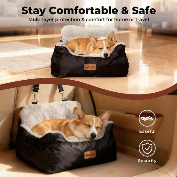 Skylos Dog Car Seat Bed Pet Booster Seat Pet Travel Carrier with Safety Leash