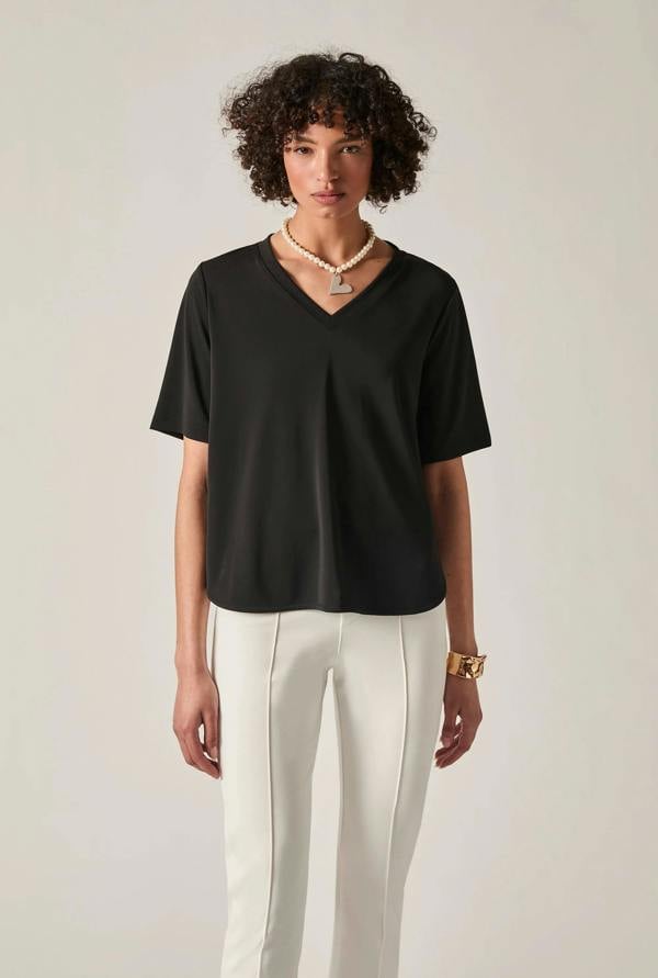 James Lakeland Black Jersey V-Neck Top