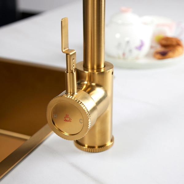 Flode kraft Solo | Industrial Style Single Lever 3 in 1 Instant Boiling Tap | Brushed Gold Finish