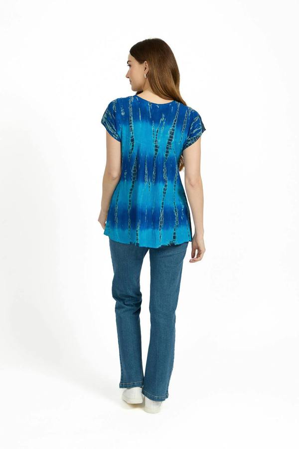 Mudflower Batik Floral Embellished Tie Dye Top