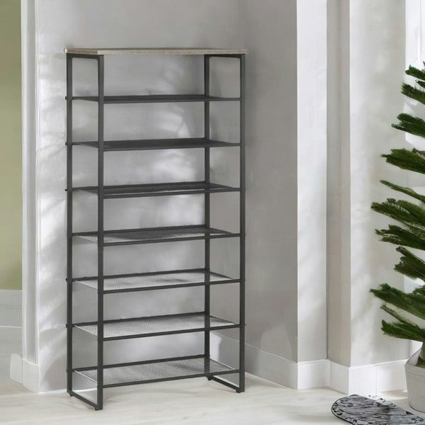 Rafaelo Mobilia Tall Hallway Shoe Rack Storage Shelves Greige