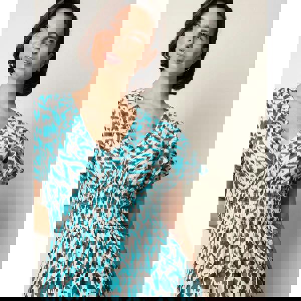 Blue Vanilla Printed V Neck Frill Sleeve Midi Dress