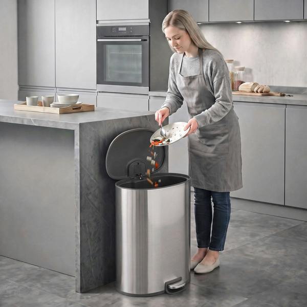 HOMCOM 50L Kitchen Pedal Bin Rubbish Bin with Soft-Close Lid - Silver Tone