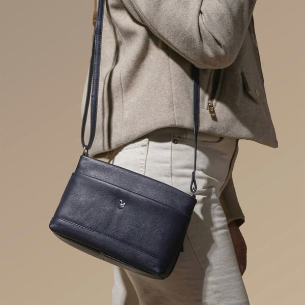 Assots London 'SANDRA' Navy Soft Nappa Full Grain Real Leather Crossbody Bag
