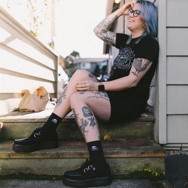 TUK Footwear TUK Viva High Creeper Black Suede Platform Lace-Up Goth Shoes - AV7757