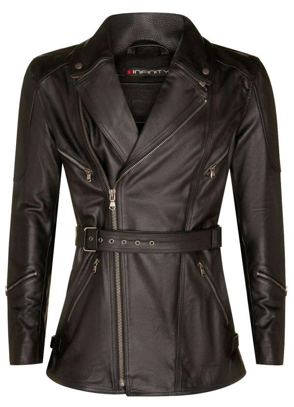 Infinity Leather Mens Cross Zip Mid-Length CE Armour Biker Jacket