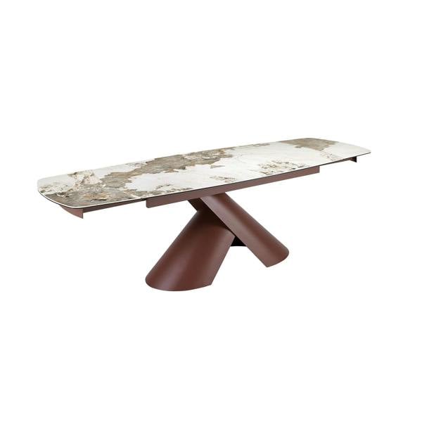 Angel Cerdá Extendable barrel oval dining table in porcelain marble and copper-brown steel 1194