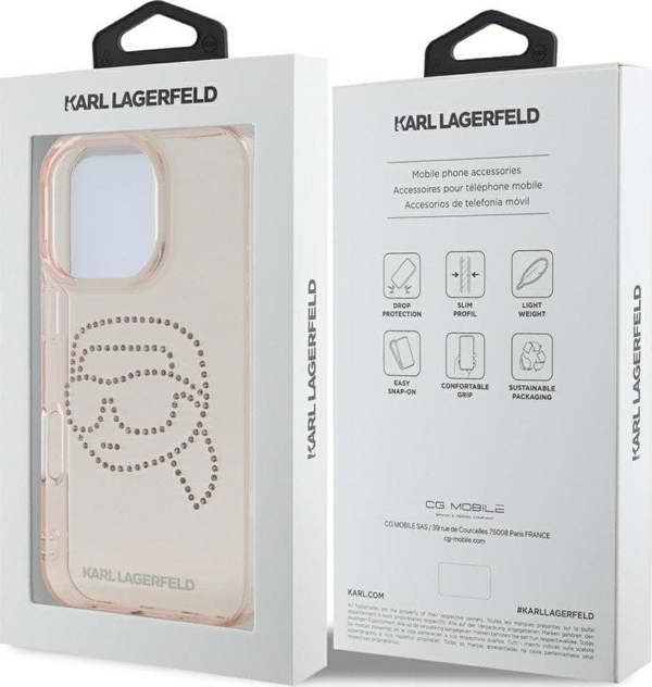 Karl Lagerfeld IML Rhinestones Karl Head Case for iPhone 16 Pro Max 6.9" Pink- KLHCP16XHKHDCELP
