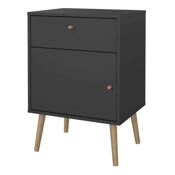 Wyld Haus Quietbloom Dark Grey Wooden Bedside Table 1 Door 1 Drawer