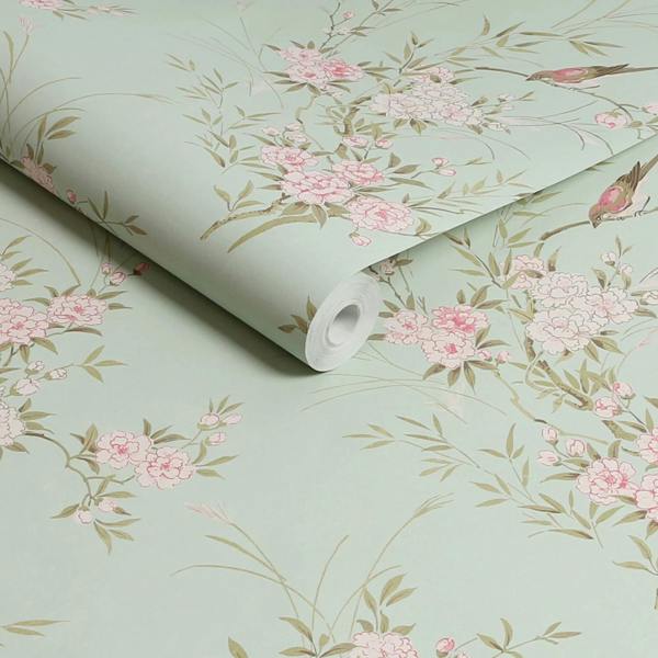 Shabby Chic Rachel Ashwell Bird Chinoiserie Wallpaper | Green