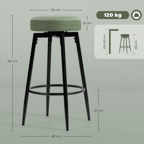 Wyld Haus Rivali Faux Leather Green And Black Bar Stools Set Of 2 With Footrests