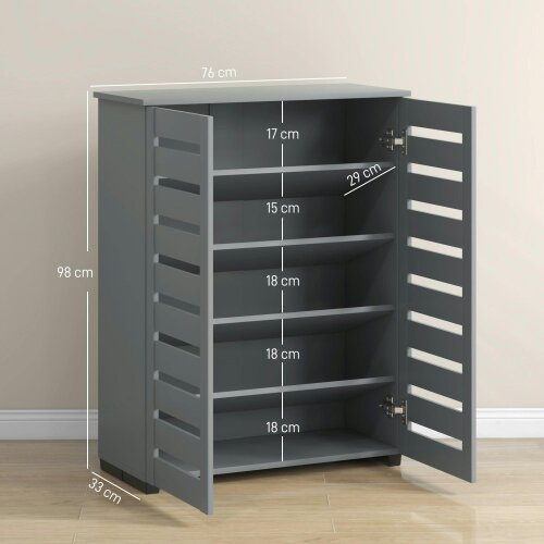 Wyld Haus Zifa Wooden Grey Slim Shoe Cabinet With 5 Tier Storage And Slatted Doors