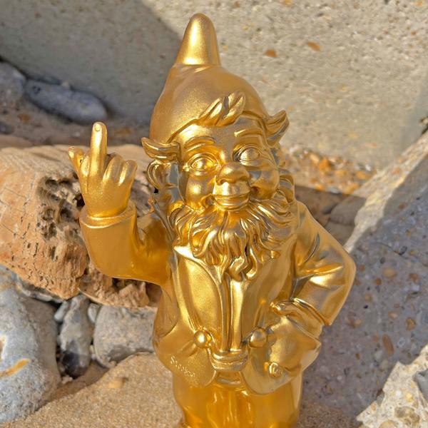 Stoobz 30cm F**k You Naughty Middle Finger Gold Gnome Ornament