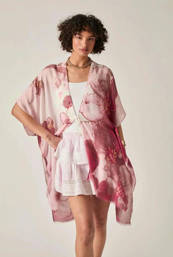 James Lakeland Red Watercolour Floral Kaftan