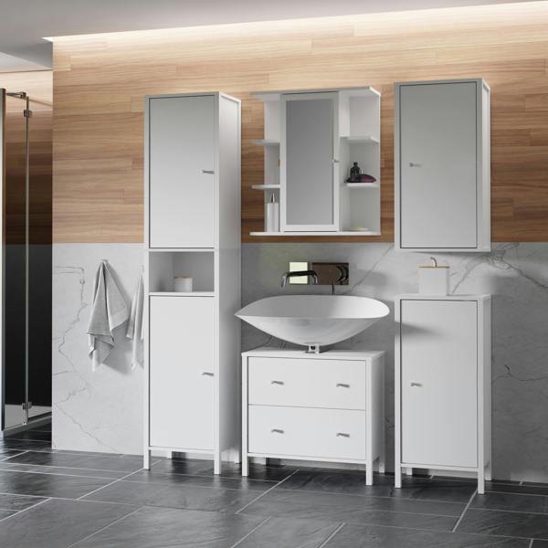 Furniture To Go Ipsarion High Cupboard with 2 Doors & Silver Handles in White