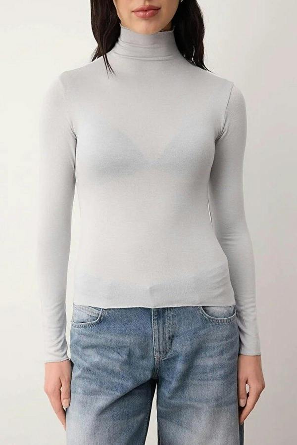 WOVCOR Transparent Stand Collar Flexible Regular Knit Blouse