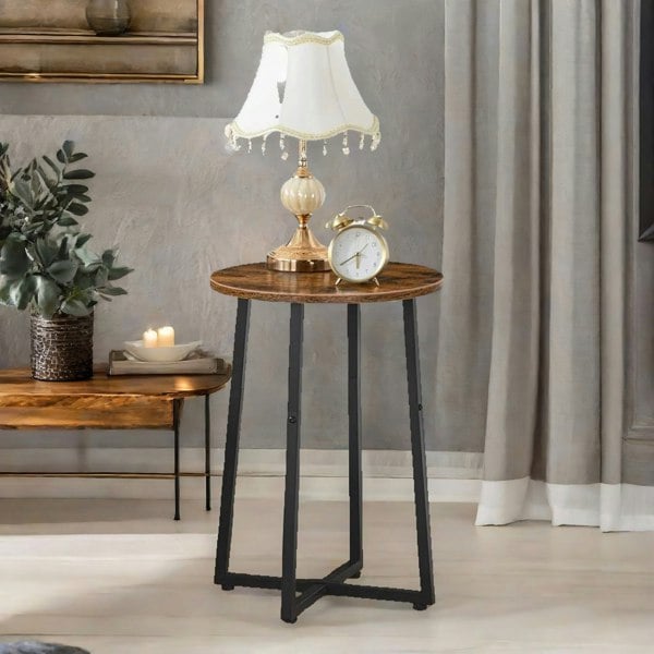 Rafaelo Mobilia Industrial 55CM Tall Narrow Side Table Rustic Brown