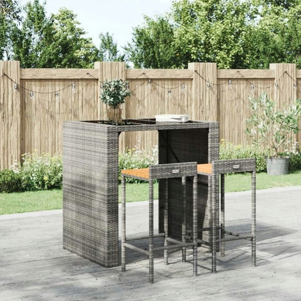 Berkfield Bar Stools 2 pcs Grey Poly Rattan and Solid Wood Acacia