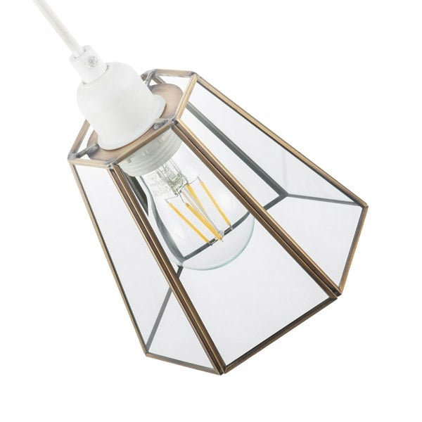 Industrial Lantern Pendant Shade in Antique Brass with Clear Glass Image 3