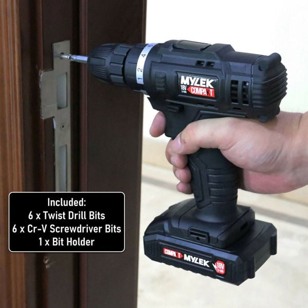 Mylek 18V Cordless Li-ion Drill And 13 Piece Accessory Set