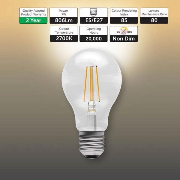 BELL Lighting E27 LED Filament GLS 7W Energy Saving Light Bulbs