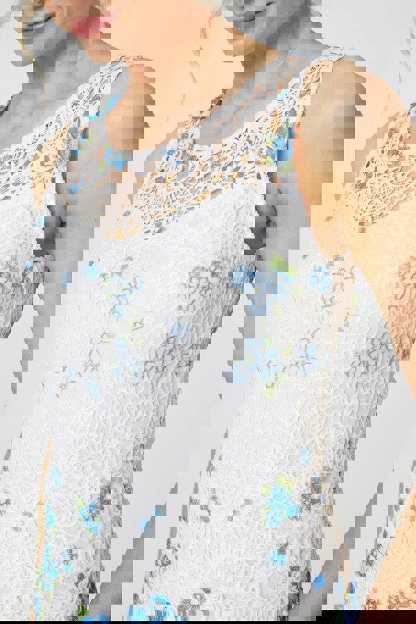 White | Floral Lace Sleeveless Bodycon Mini Dress
