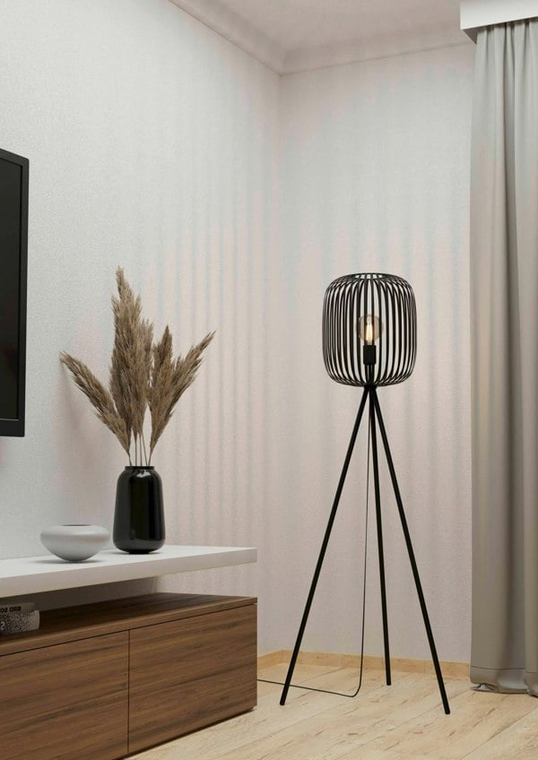 EGLO Romazzina Black Caged Tripod Floor Lamp