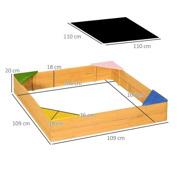 Bobobiy Kids Wooden Sand Pit, Children Sandbox, with Four Seats, Non-Woven Fabric, for Gardens, Playgrounds