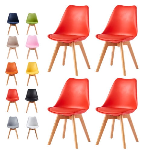 Set of 4 Dining Chairs with Solid Wooden Legs and Seat Cushion Pads Eva