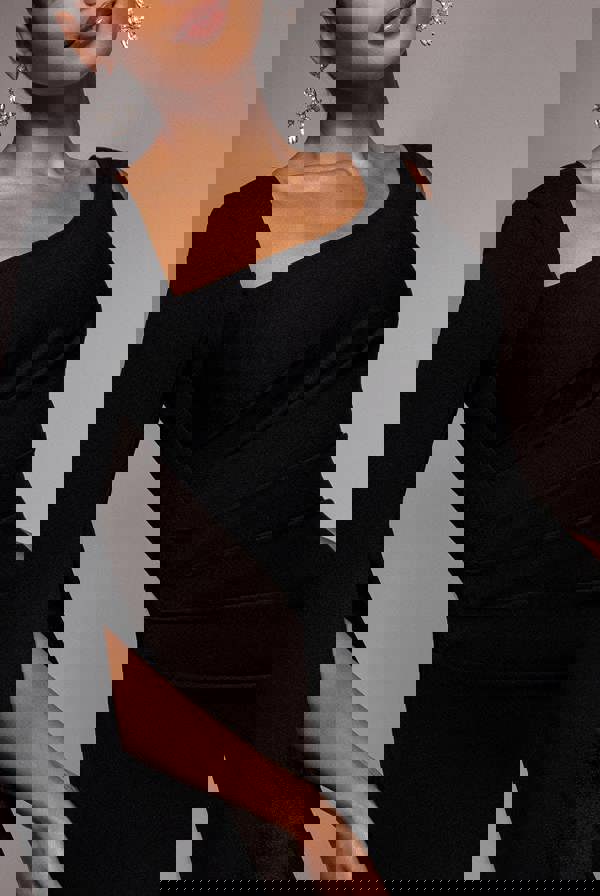 One Shoulder Cape Sleeve Maxi Dress - Black DR5041