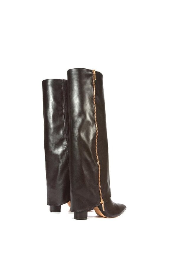 XY LONDON Knee High Boots Fold Over Point Toe Deco Zip