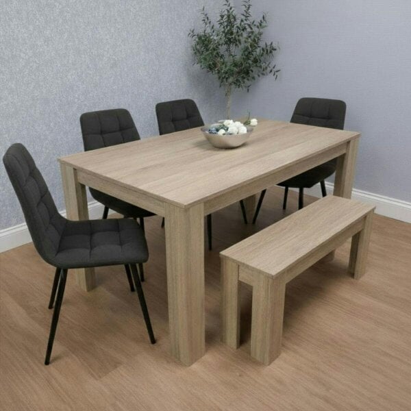 Kosy Koala Modern Oak Effect Dining Table Set With 4 Black Velvet Chairs And Bench Dining Room Furniture