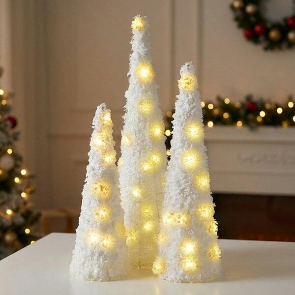 Garden Greatness White LED Light Up Decorative Cone Set