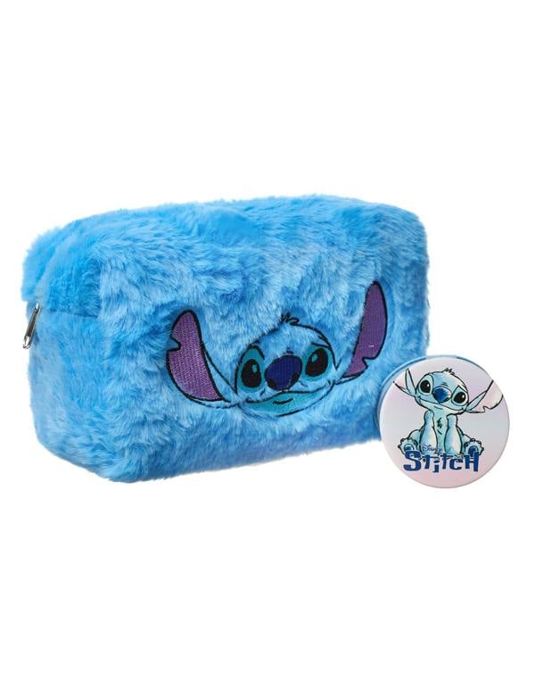 Disney Womens Blue Stitch Character Face Makeup Bag and Mirror (One Size)